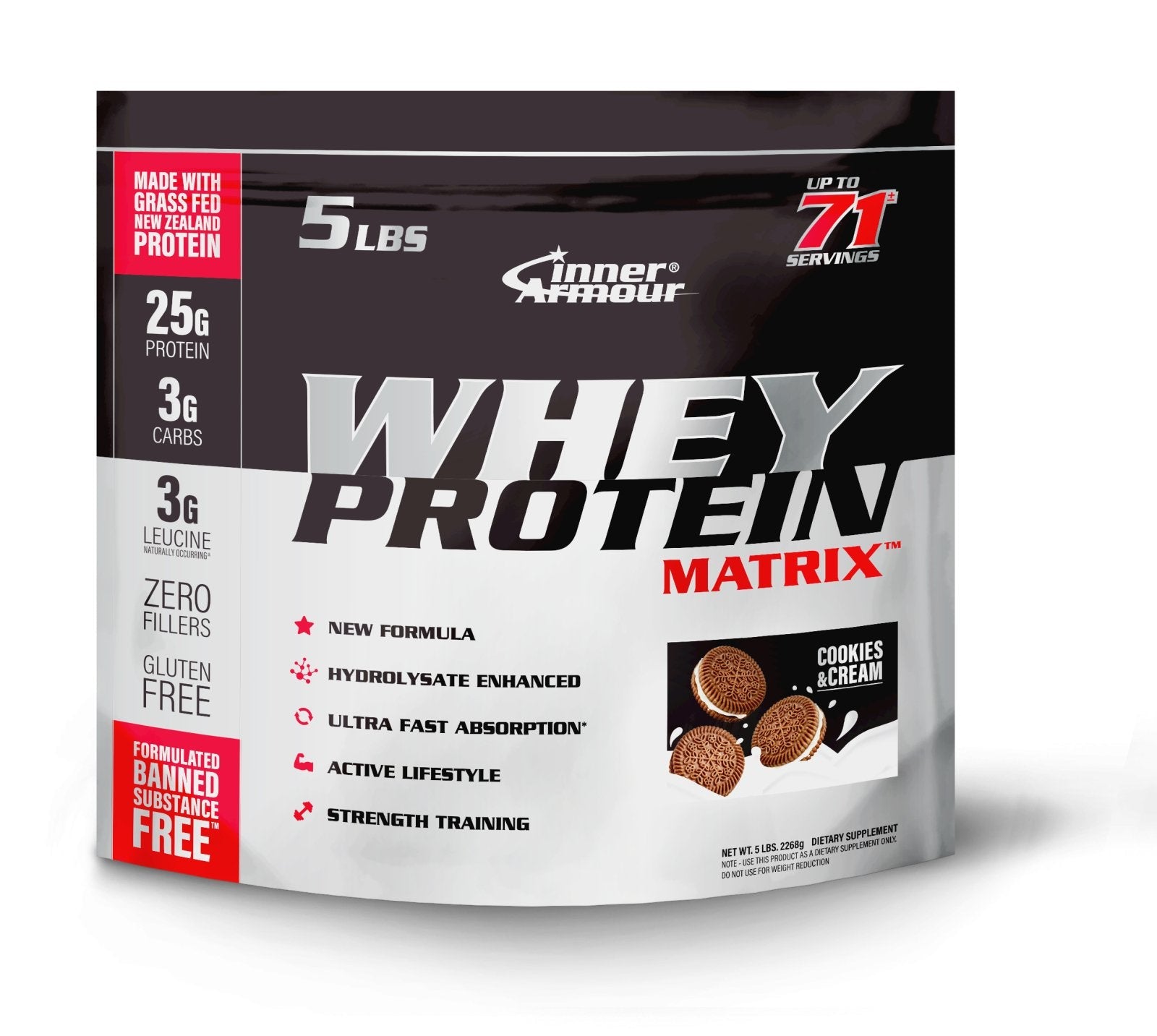 Inner armour Whey Protein Matrix in bag - chocolate|Vanilla|Cookie&Cream (5lbs)