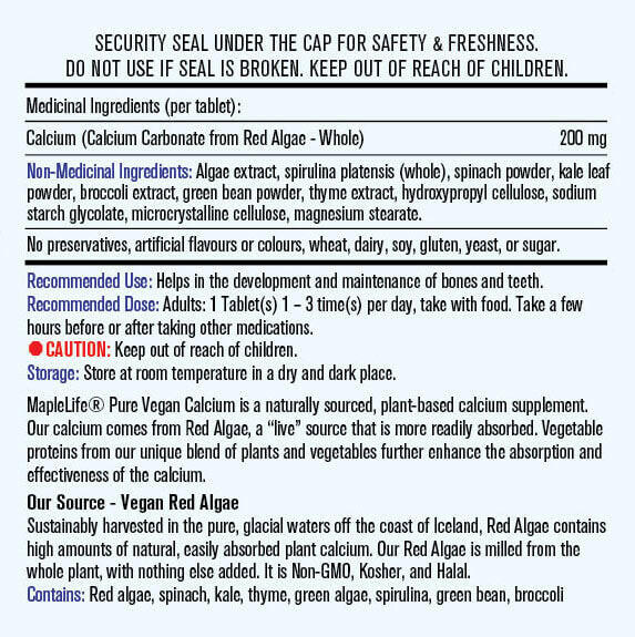 Maplelife Pure Vegan Calcium 200mg (90 Tablets)