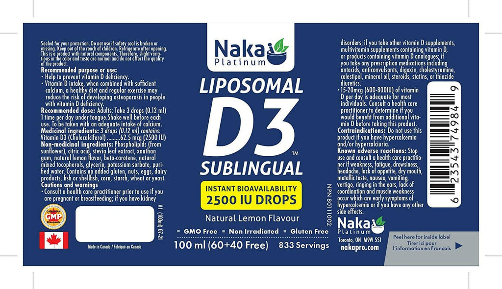 Naka Platinum Liposomal D3 sublingual drop (100mL)