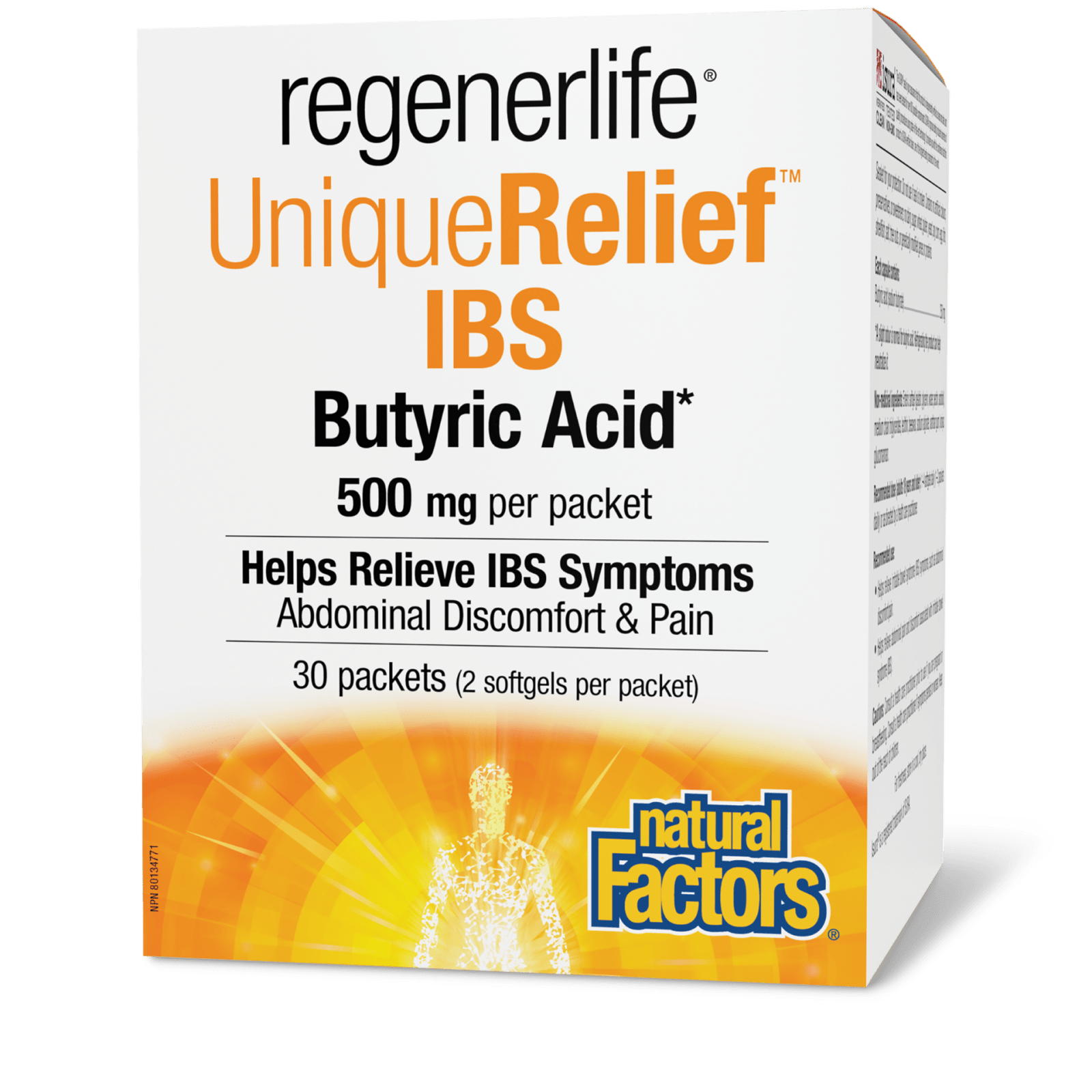 Natural Factors Regenerlife Unique Relief IBS Butyric Acid (60 softgels / 30 packets)