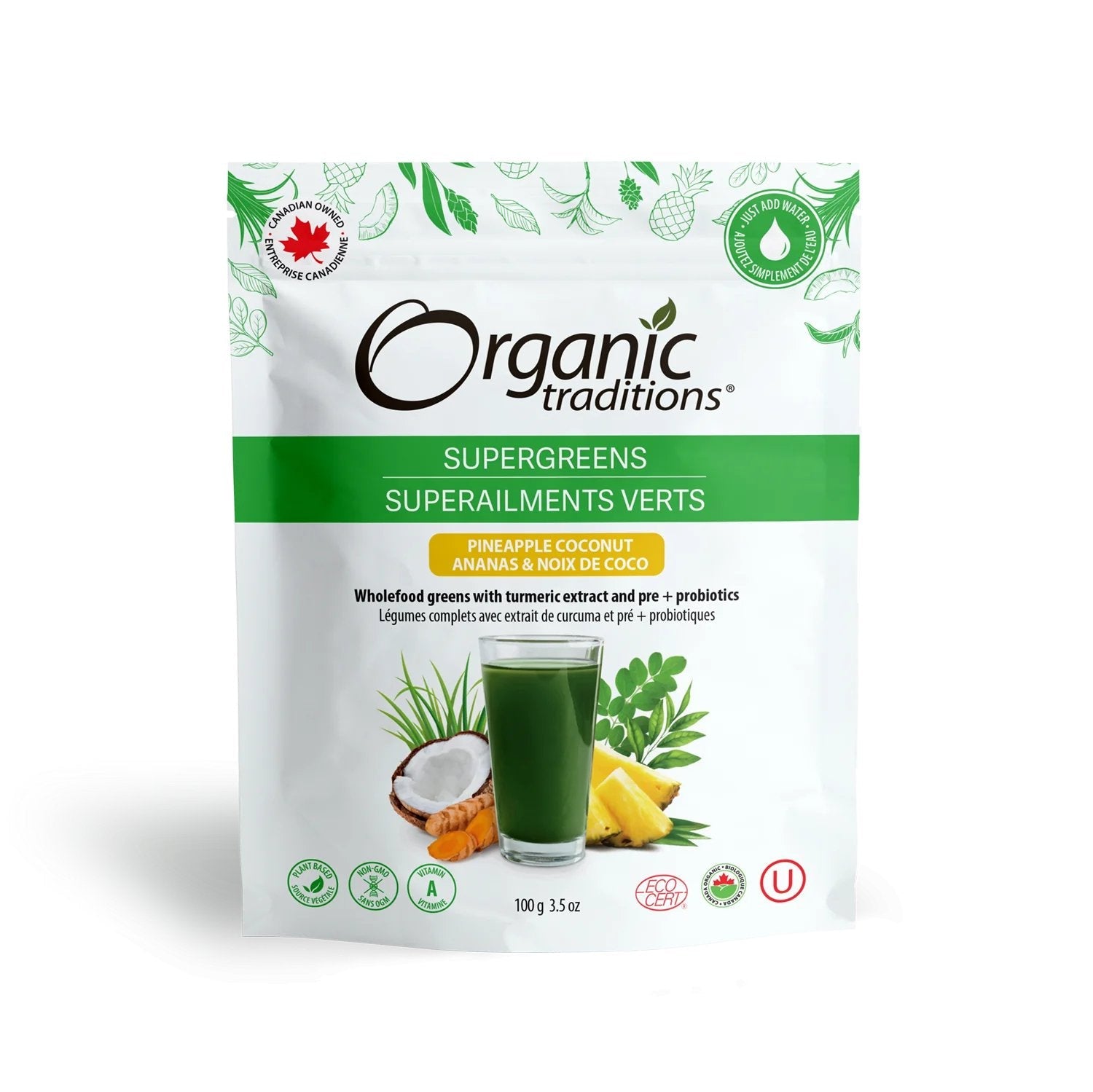 Organic Traditions Organic Supergreens Pineapple Coconut (100 g)